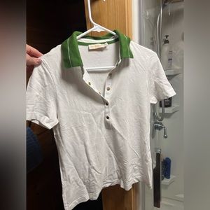 Tory Burch, Polo, Medium, white with Green collar
